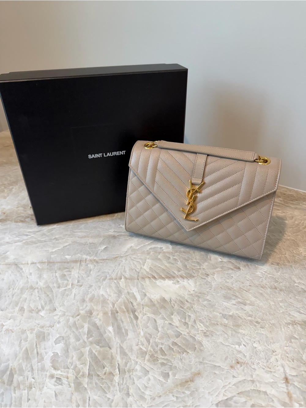 NWOT—YSL Quilted Beige Leather Shoulder Bag with Gold YSL Hardware